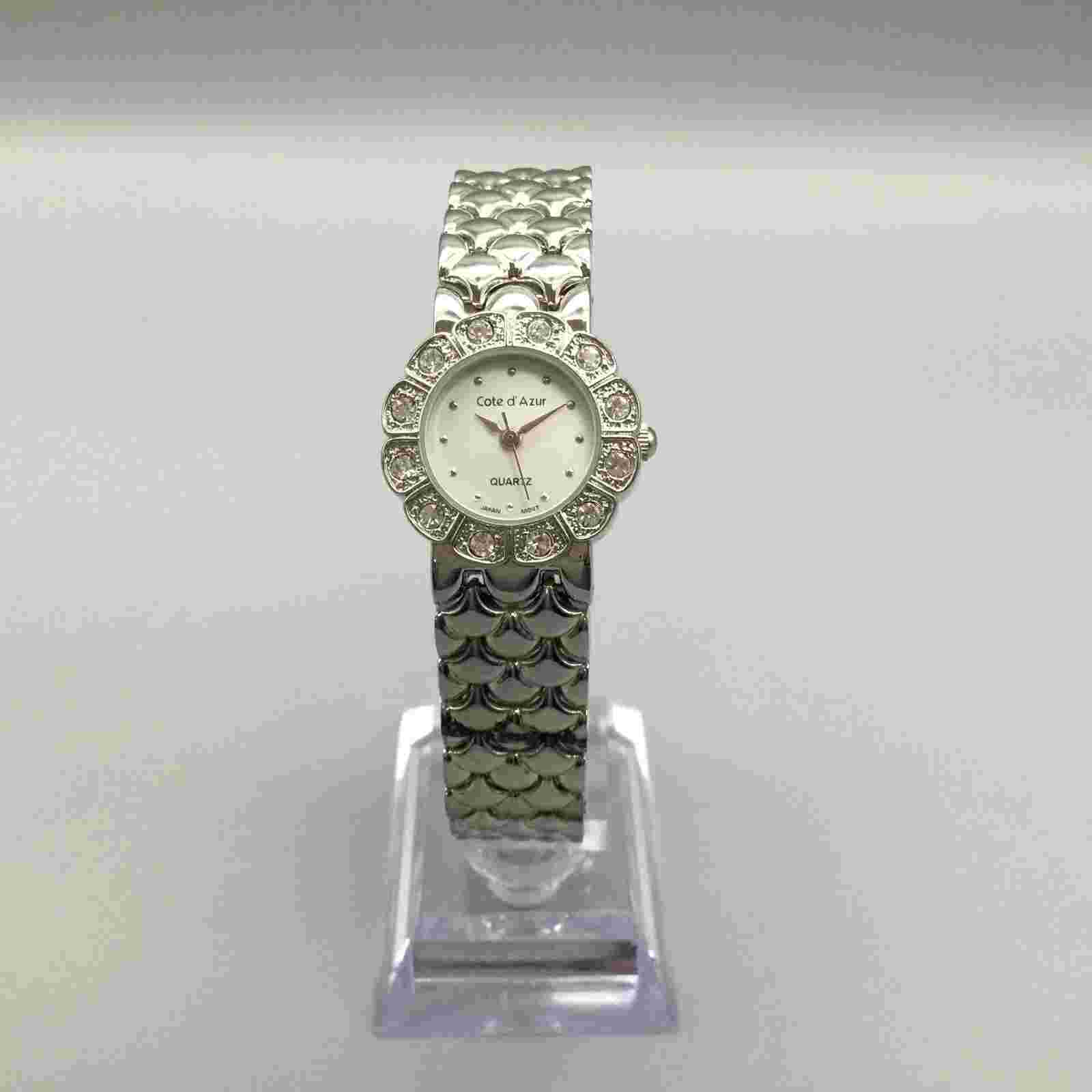 Cote D'Azur Watch Women 24mm Crystal Silver Tone Bling New Battery 7.5"