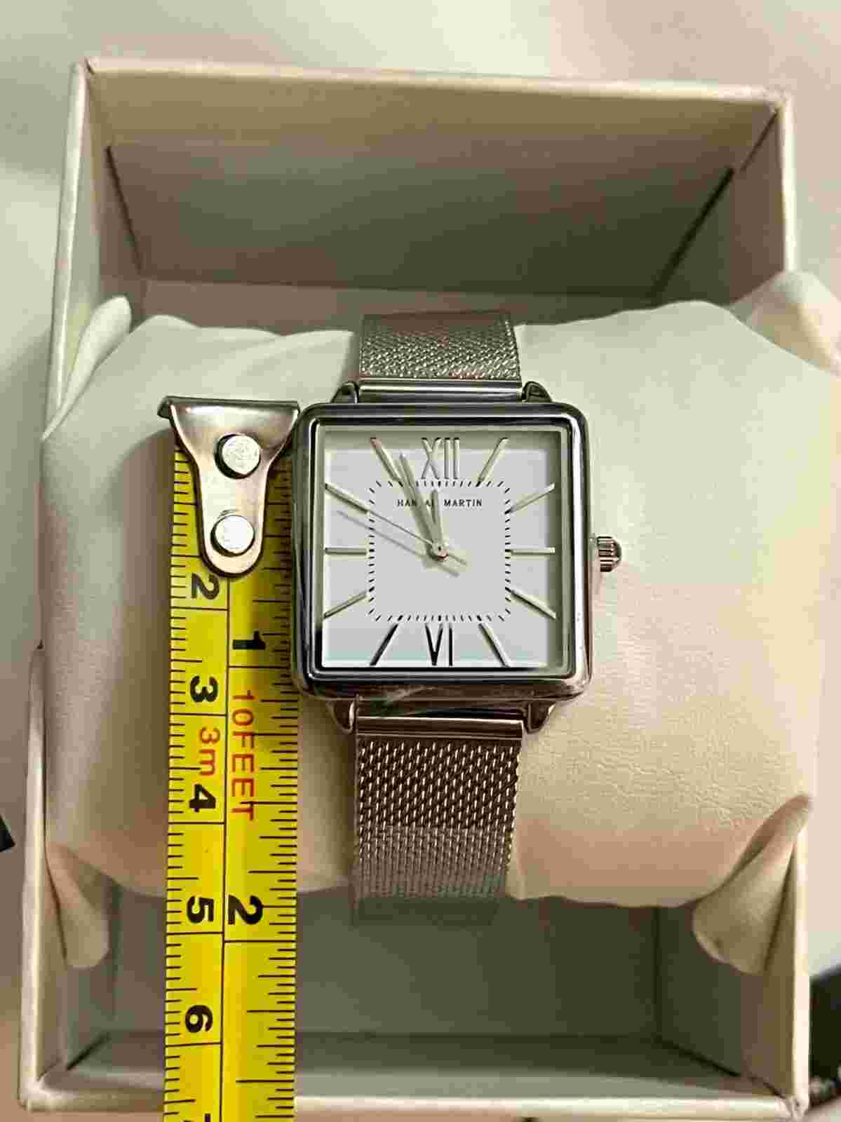 HANNAH MARTIN Hannah 34mm Minimal Square Stainless Steel Mesh Band Quartz Watch