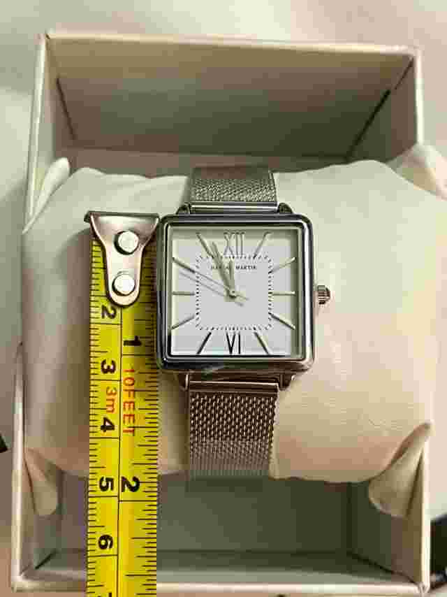 HANNAH MARTIN Hannah 34mm Minimal Square Stainless Steel Mesh Band Quartz Watch