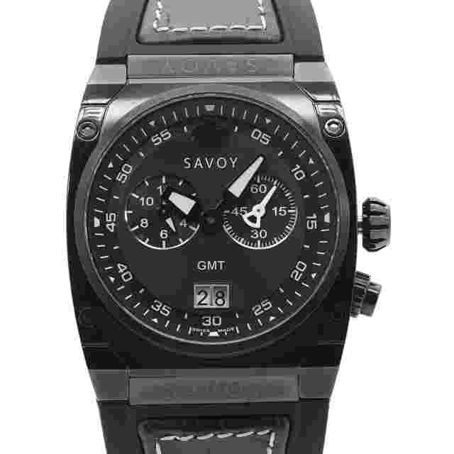 Savoy Midway 41mm Steel GMT Black Dial Rubber Mens Quartz Watch B2208G.02I.RB33