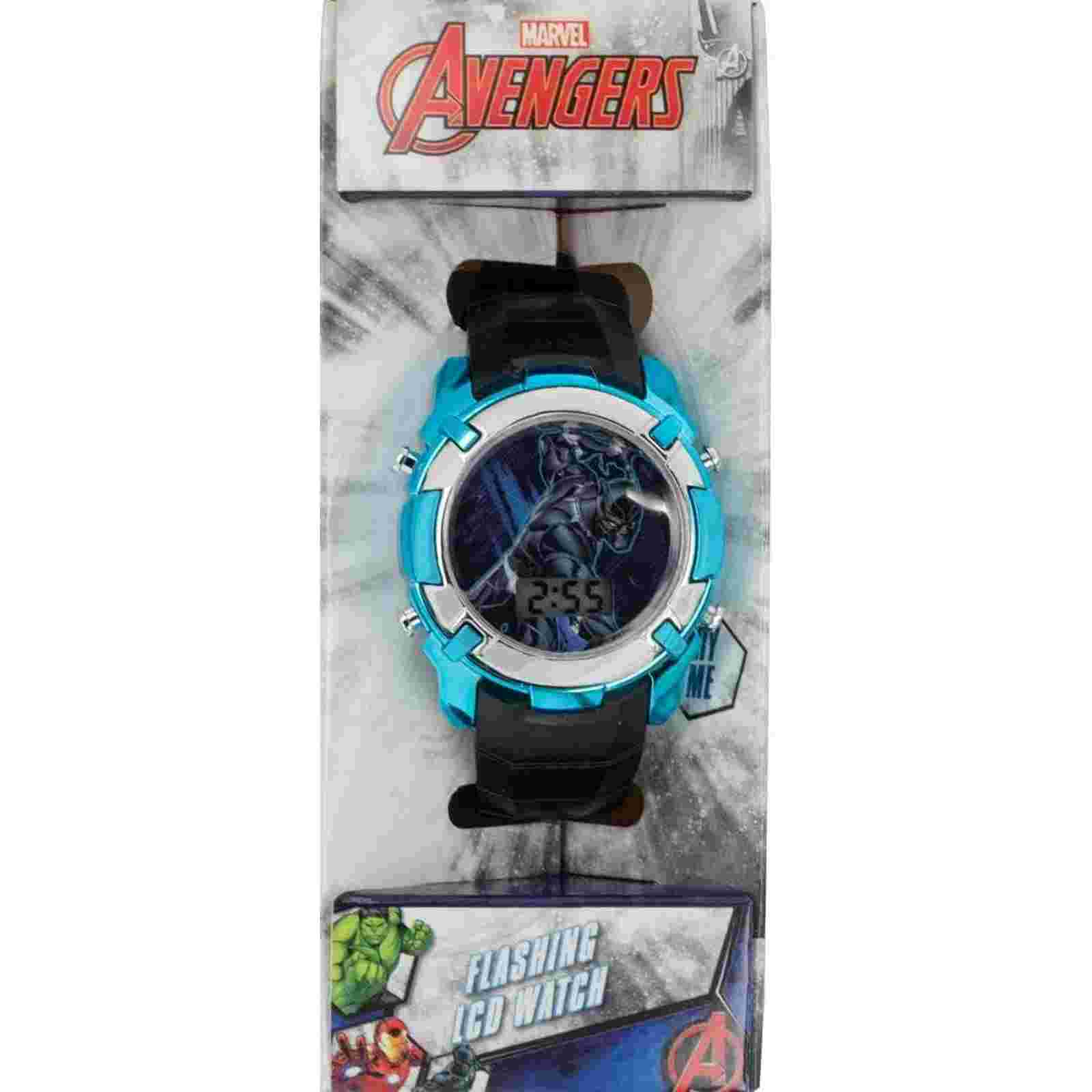 Black Panther Kids Unisex Flashing LCD Wristwatch Metallic Case w/ Rubber Band