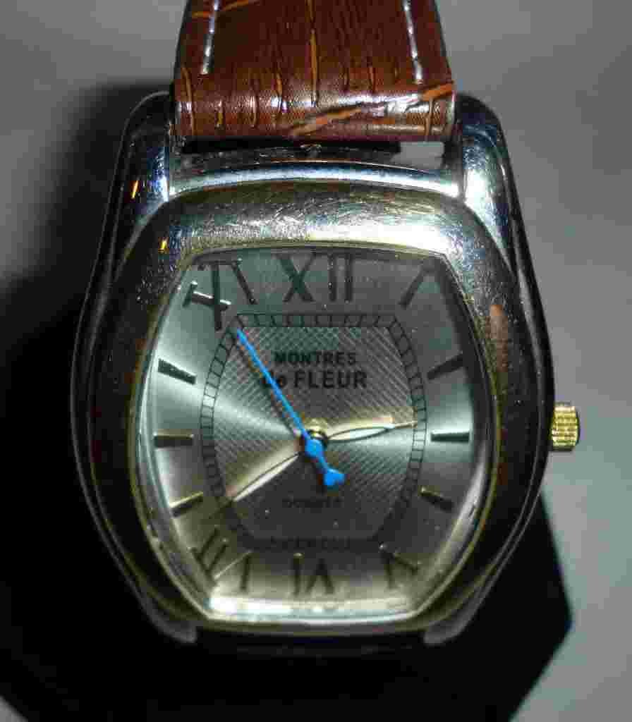 Mens Montres de Fleur Silvertone Roman Numeral Watch Brown Leather Band