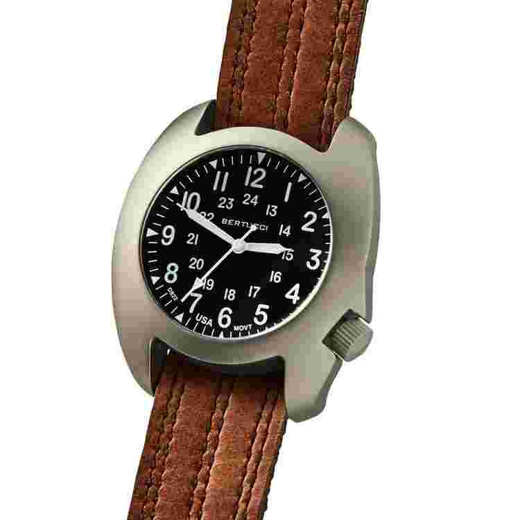 BERTUCCI D-3T Retroform Epic Watch #17020 Black Dial - Flint Brown Leather Band