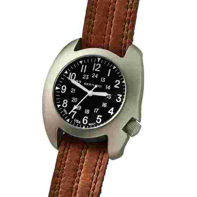 BERTUCCI D-3T Retroform Epic Watch #17020 Black Dial - Flint Brown Leather Band