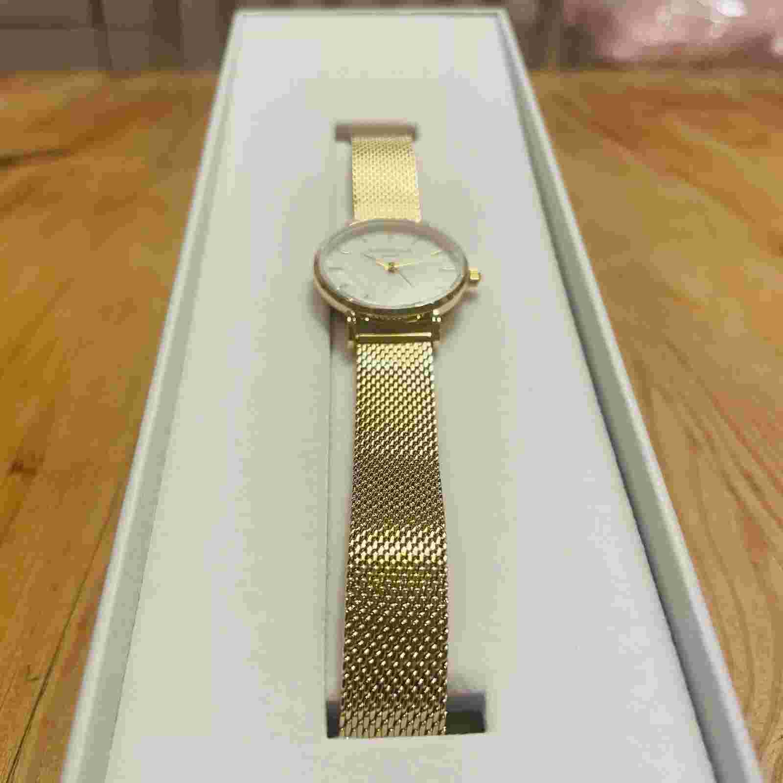 Rosefield Gold Watch with Mesh Strap and Marble Face, Brand New with Tags