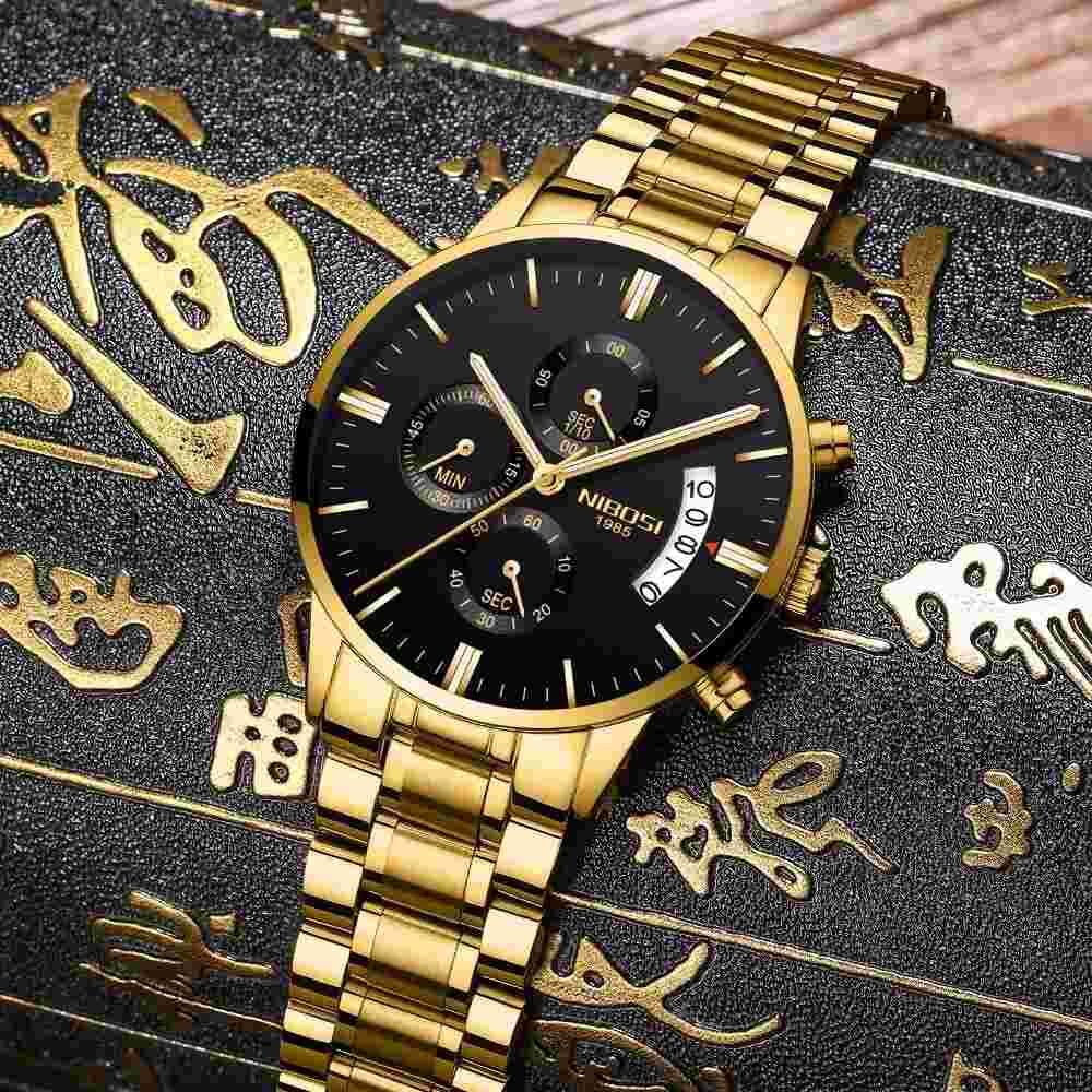 Fashion Sport Men's Stainless Steel Case Leather Band Quartz Analog Wrist Watch