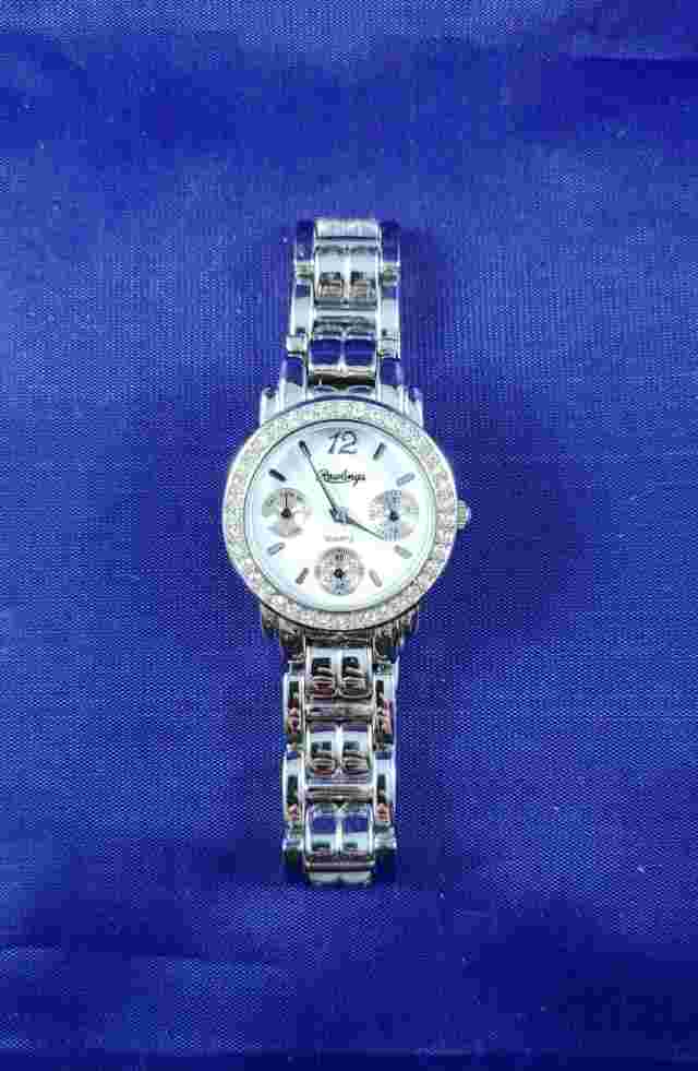Rawlings Silver Watch With Crystal Adorned Bezel Three Inner Dials Day & Seconds