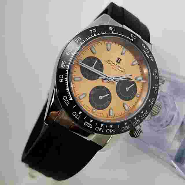 40mm Corgeut chronograph sapphire glass rubber strap sport quartz mens watch