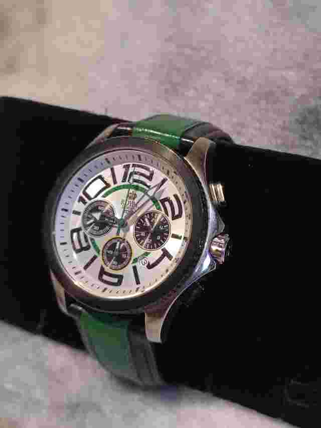 Royal London Olympian Black And Green Leather White Dial Chrono Watch 41112-03