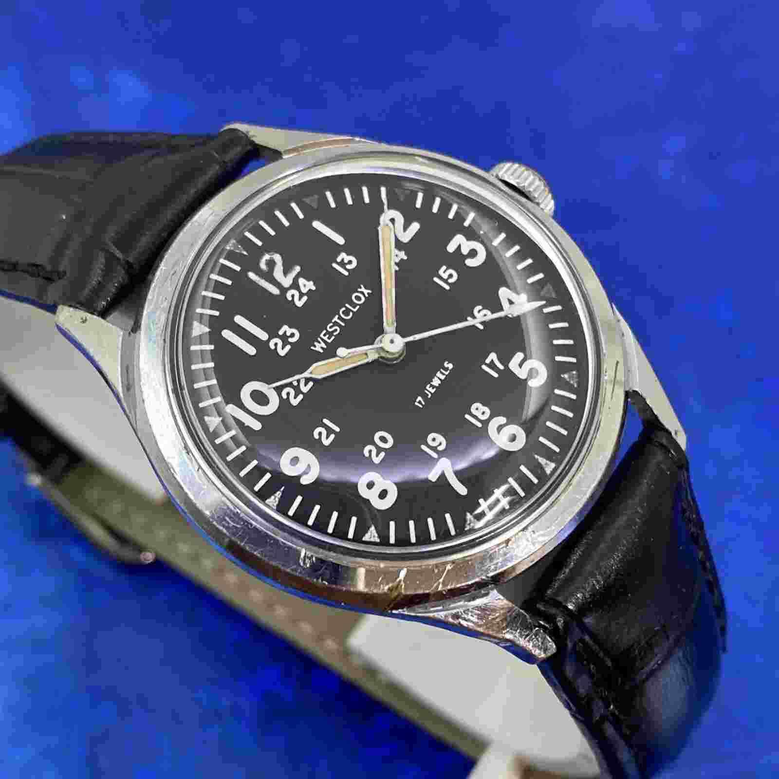 Vintage Man’s  WESTCLOX Stunning Black Military Dial Fully Serviced WARRANTY
