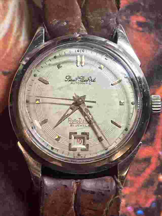 Paul Buhre Automatic Rotodator 21 Jewels Mens Vintage Gold On Stainless Steel