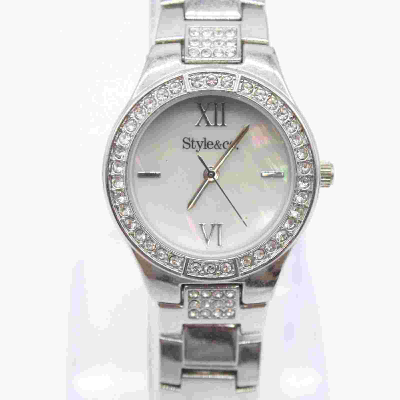 Style & Co Watch Womens Silver Tone Stainless Steel Classic Rhinestones