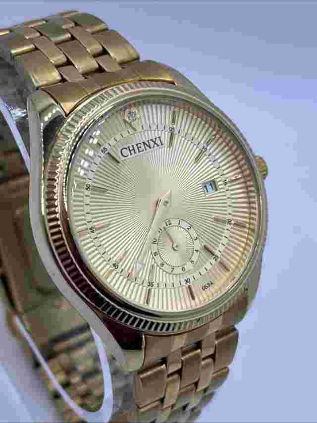 CHENXI Men's Quartz Watch Gold Tone 8.25" Band 40mm Case- New Battery