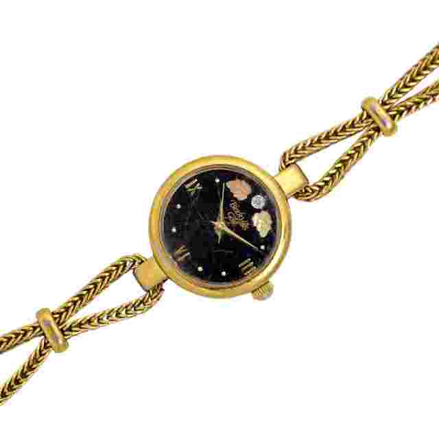 Black Hills 12k Gold Diamond Black Dial Ladies Dress Watch 22mm