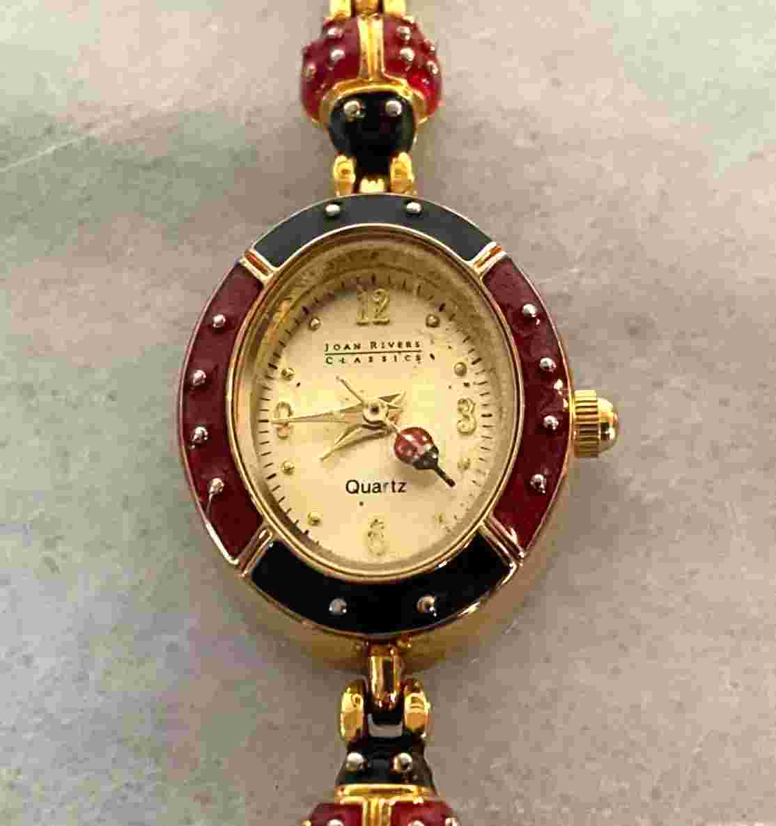 Vintage JOAN RIVERS Classics #377 Gold Tone & Enamel Ladybug Watch Quartz
