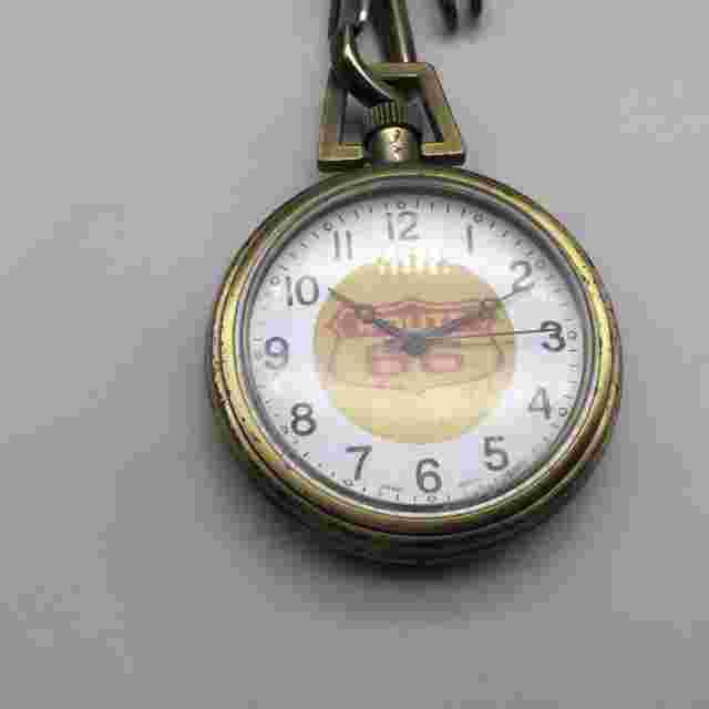 Route US 66 Pocket Watch 49mm Gold Tone with Chain New Battery 13"