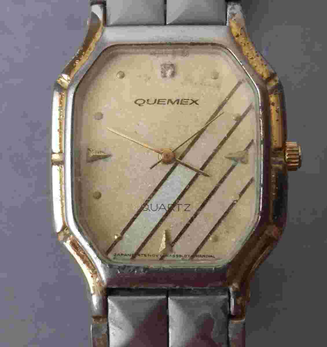 Vintage QUEMEX Quartz Watch Japan Parts Movt Silver Gold Tone Works New Battery