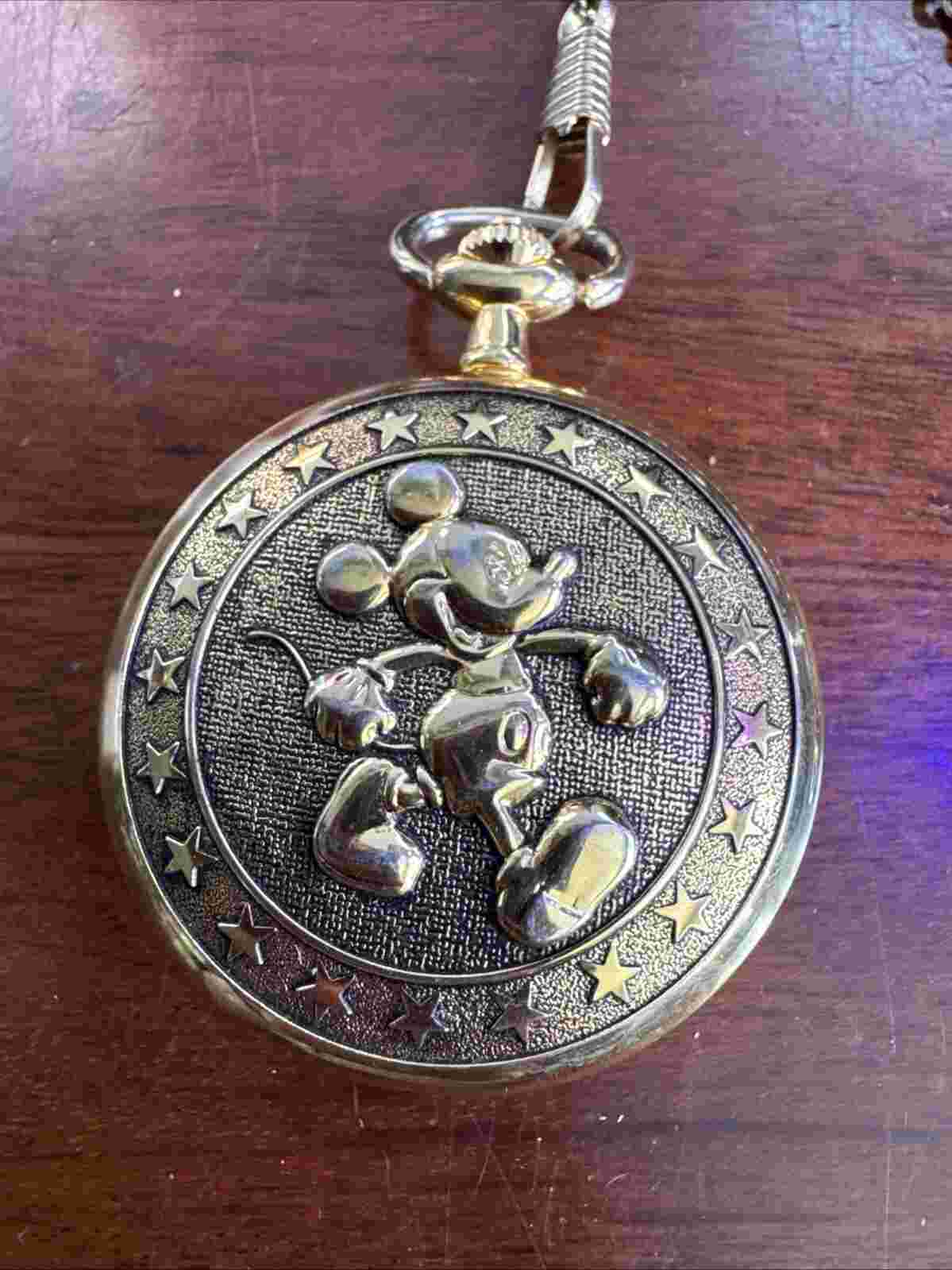 Vintage Colibri Mickey Mouse Band Pocket Watch Disney