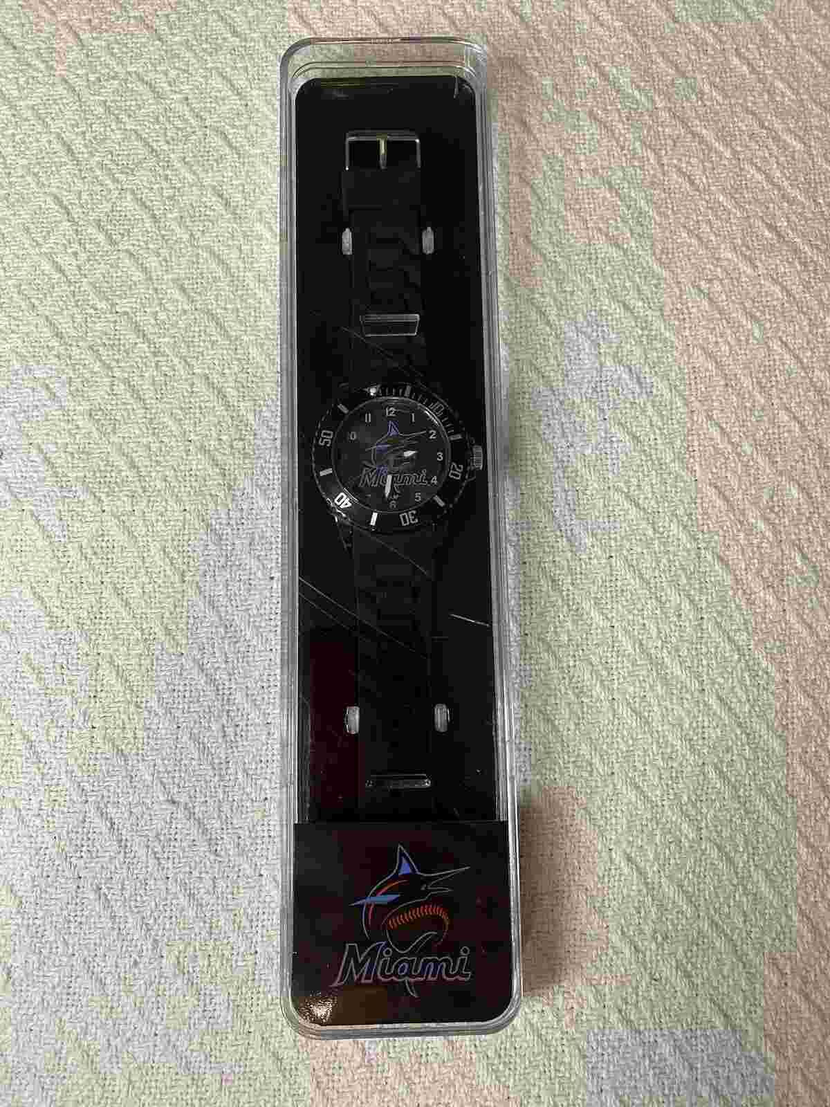 RARE LARGE MIAMI MARLINS MEN'S BASEBALL MLB WATCH CHRONO NUMBERS POLY BAND 47MM