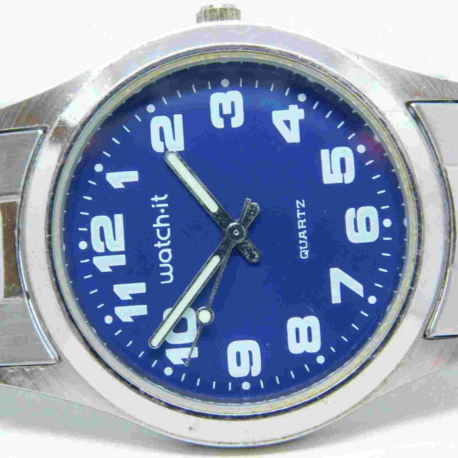 Watch-it Silver Tone Military Dial Quartz Analog Men's Watch Sz. 8"