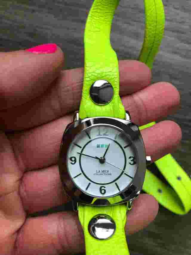 LA MER COLLECTIONS Women's Lime Green Chartreuse Leather Wrap Watch NEW