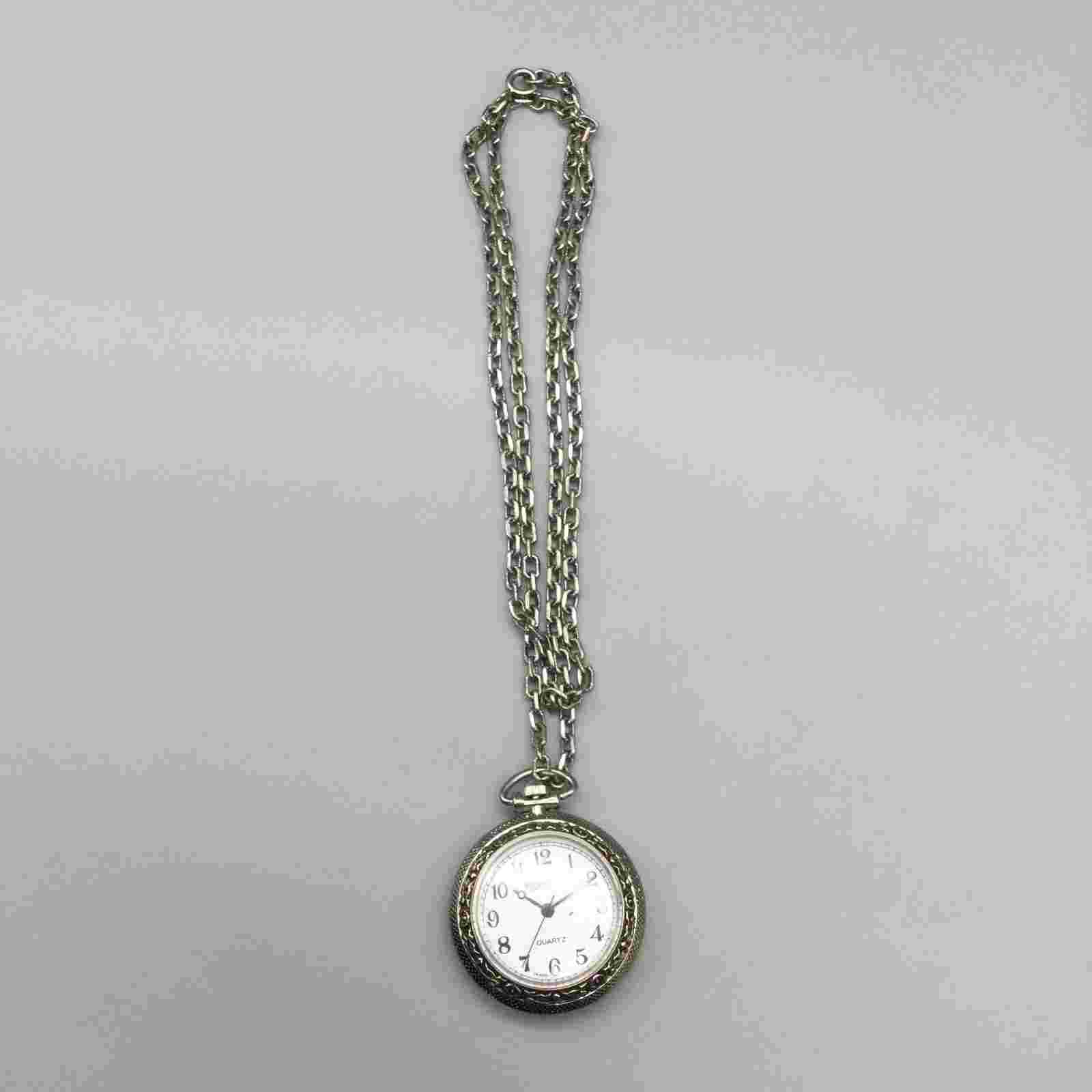Majestron Pocket Watch 34mm Silver Tone with Chain New Battery