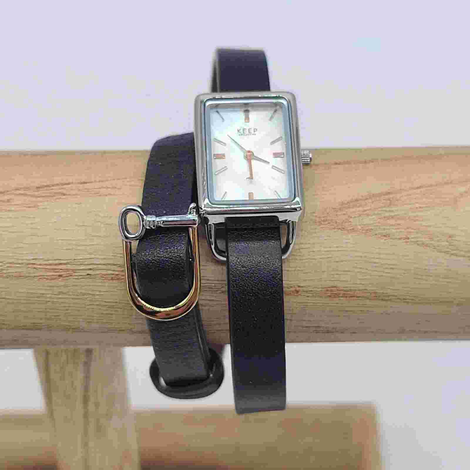 KEEP Collective Rectangular Time Key & Reversible Brown/Black Leather Wrap Band