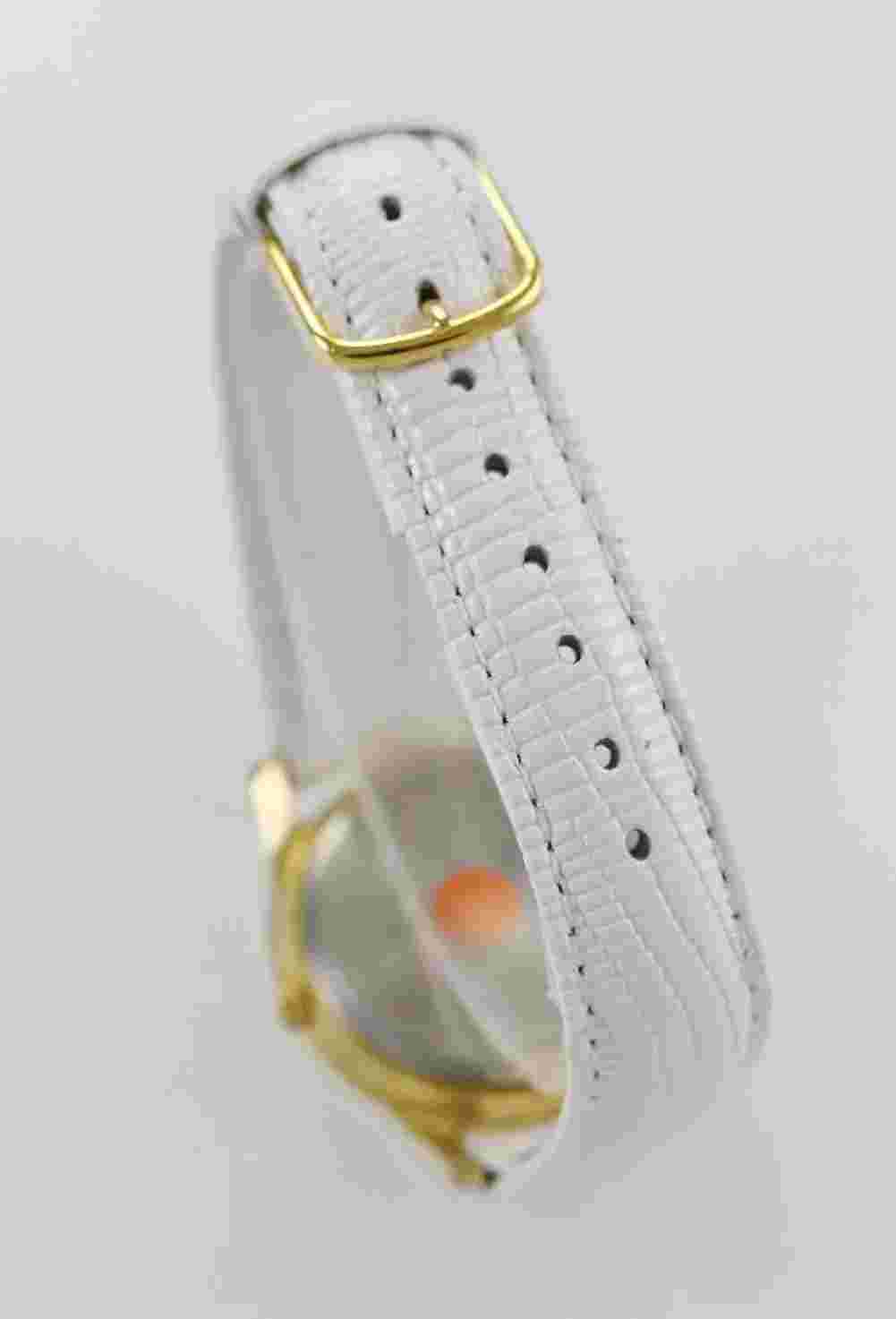 Times Square Watch Unisex Stainless Steel Gold Leather White Battery Quartz