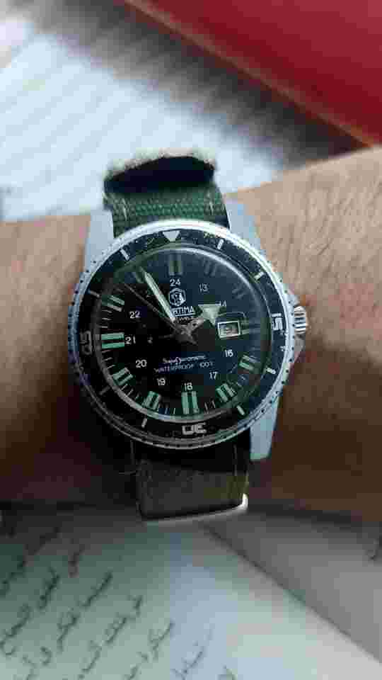 Skin Diver Mortima Super Datomatic Diver Manual Winding Watch Waterproof Vintage
