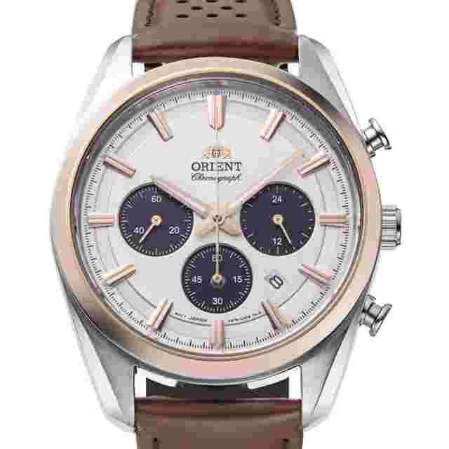 Orient Stretto Solar Chronograph White Dial Leather Strap Men Watch RA-TX030610B