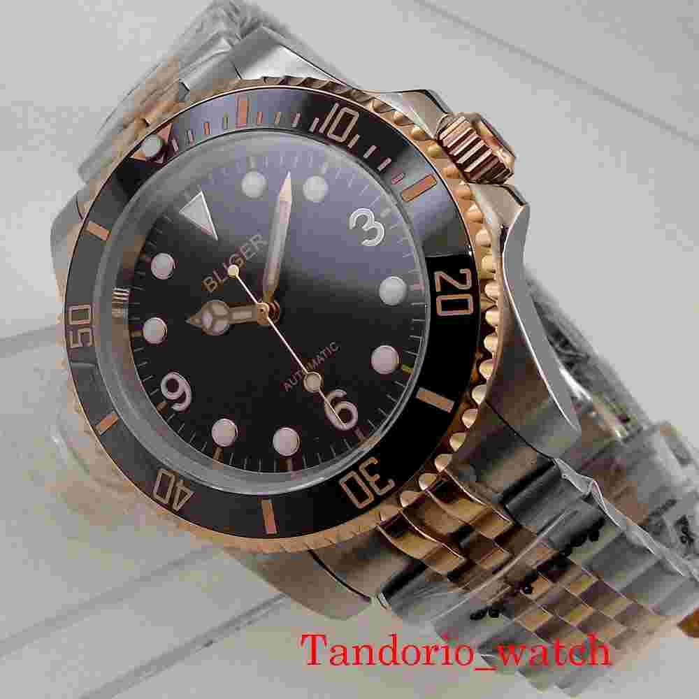 40mm Bliger NH35A Sapphire Glass Jubilee Strap Ceramic Bezel Insert Black Dial