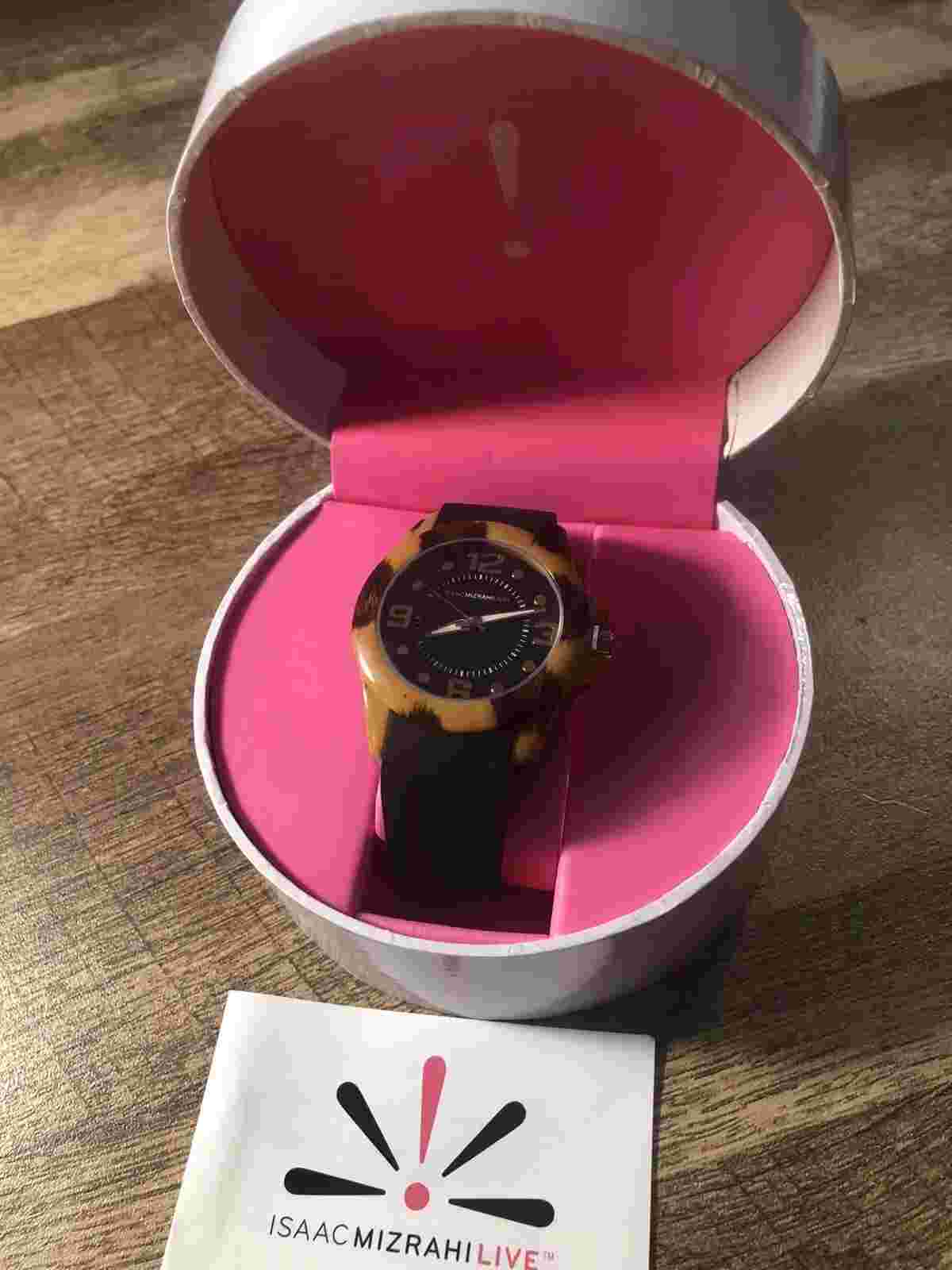 Isaac Mizrahi Live Watch Tortoise Shell Bezel Silicone Band, Box New Battery