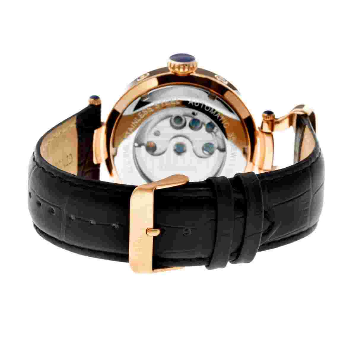 Heritor Automatic Ganzi Semi-Skeleton Leather-Band Watch - Rose Gold/Black