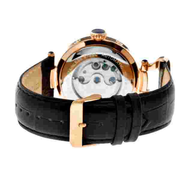 Heritor Automatic Ganzi Semi-Skeleton Leather-Band Watch - Rose Gold/Black