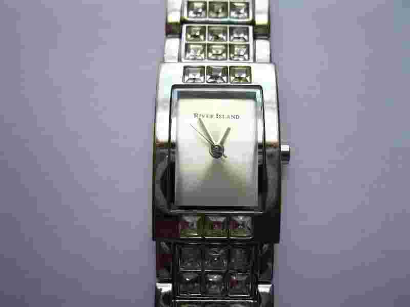 River Island Quartz Ladies Watch With Matching Silver Diamond Studed Bracelet