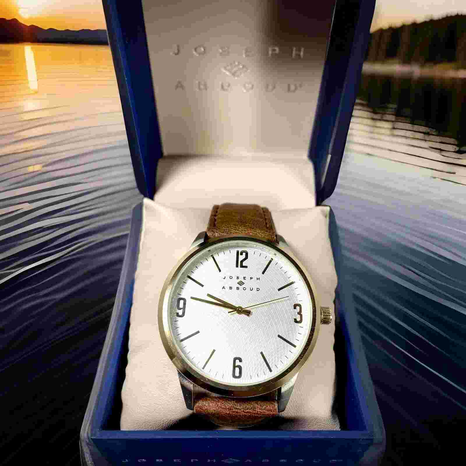 Joseph Abboud Gold Accent Leather Strap Designer Men’s Wrist Watch