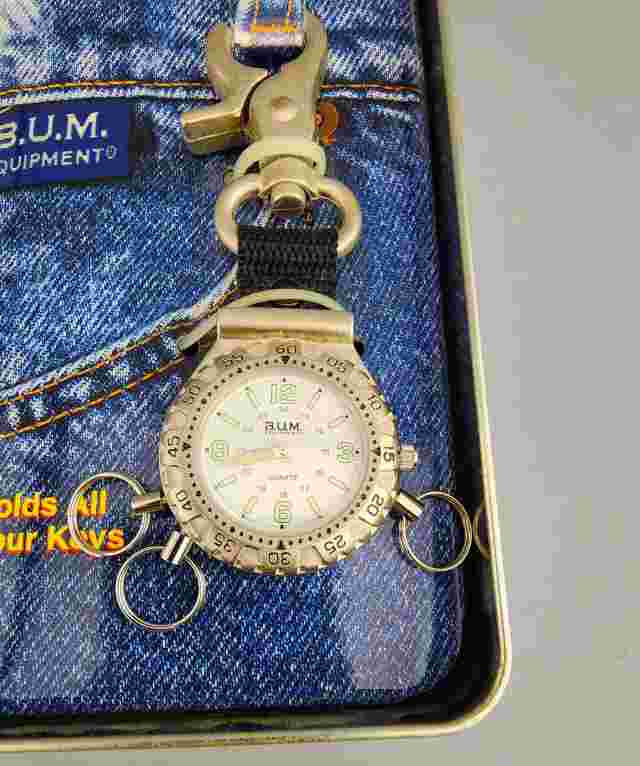 VTG Bum Equipment  Dial silver Tone Round Case Clip Pocket Watch w/ Tin NEW