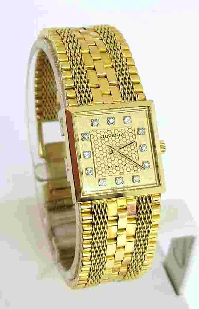 New Solid Ladies 18K Gold JUVENIA Quartz Watch 11472 w/Diamond Hour Markers