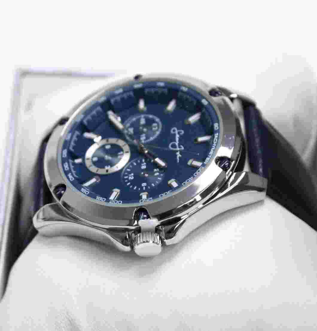 $100 - SEAN JOHN 'CHRONOGRAPH' Blue/Silver LEATHER STRAP WATCH - SJ0003SL