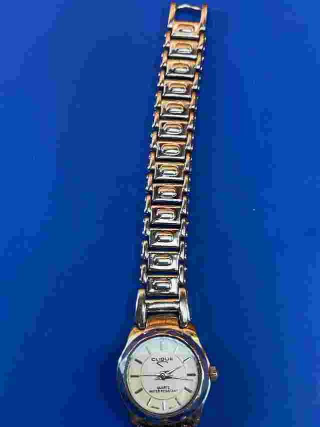 Clique brand silver tone women's ladies dress watch, white face, new battery