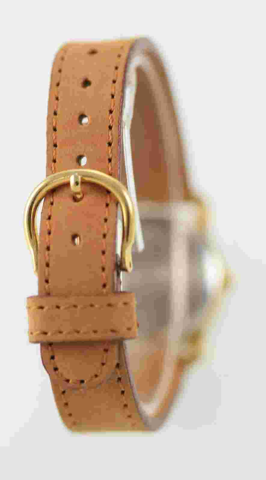 Bonjour Watch Womens White Stainless Gold Brown Leather Water Res Batt Quartz