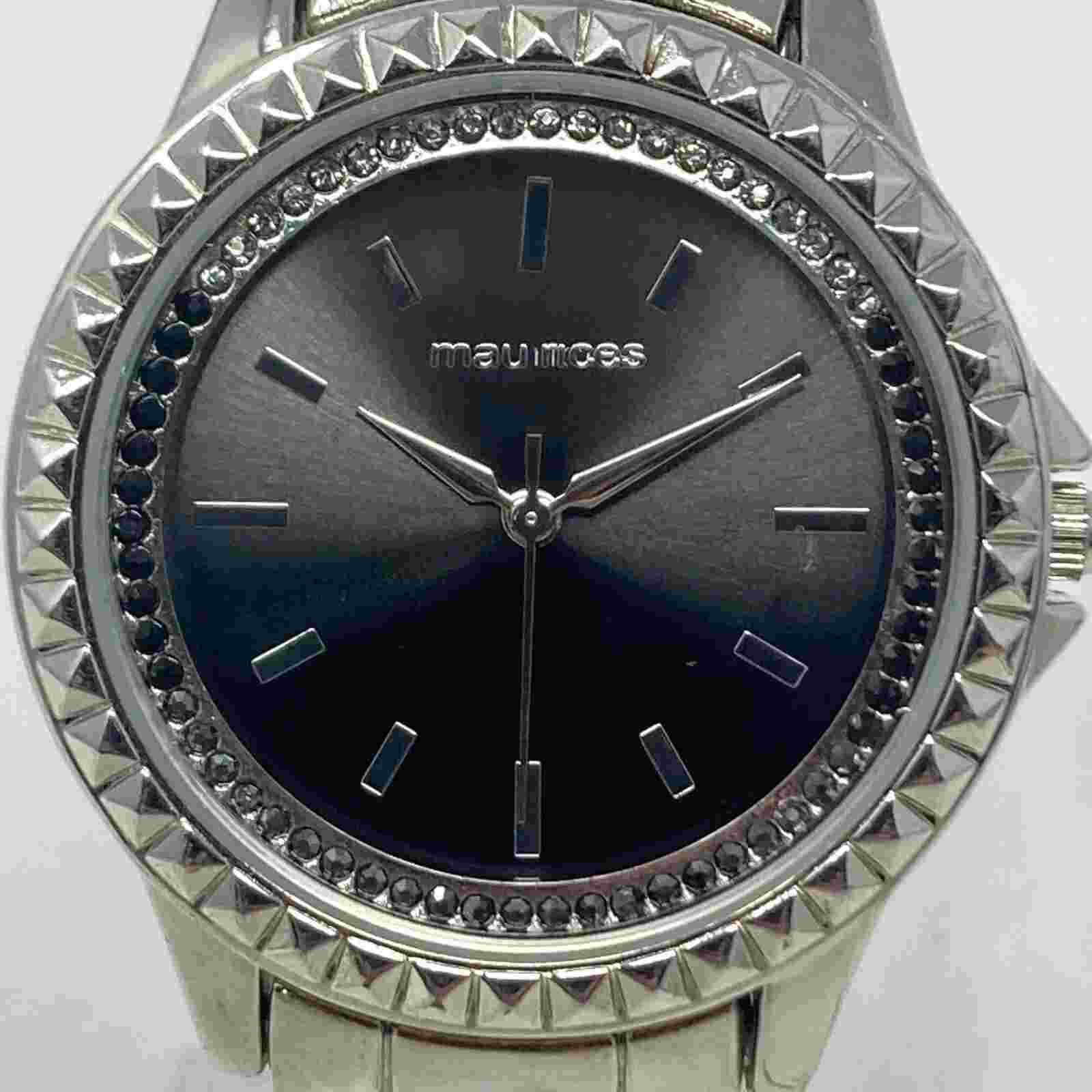 Maurices Watch Women 36mm Silver Tone Pave Bling Gray Dial New Battery 7.5"