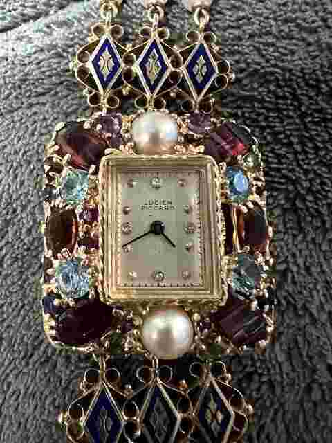 Vintage Lucien Piccard Ladies 14k yellow gold Tutti Frutti watch w/ custom band