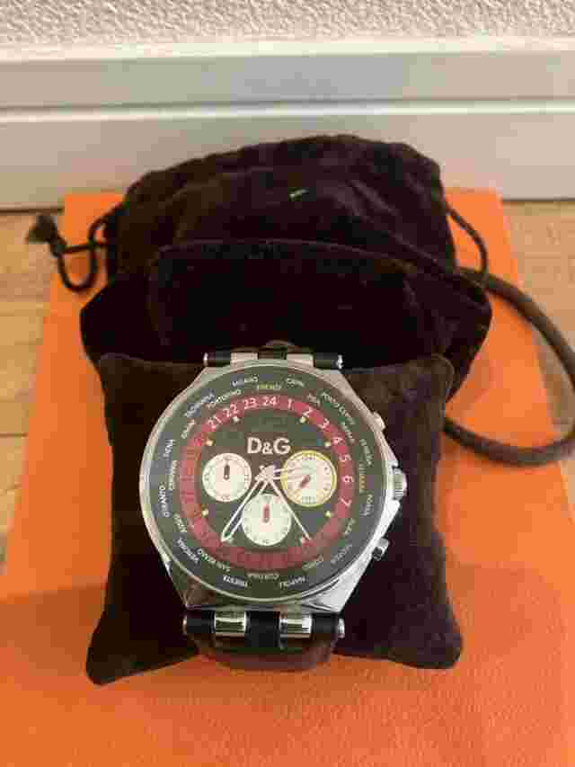 D&G Chronograph Watch Black/Red Leather