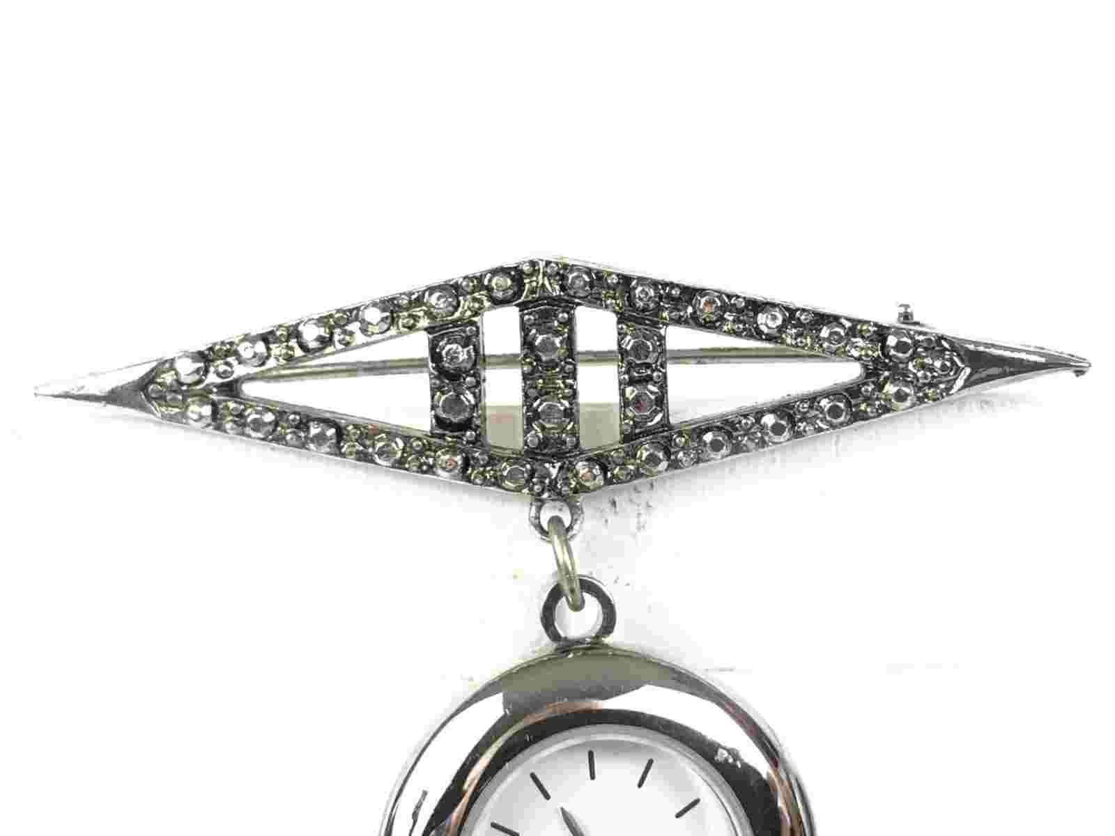 Monet Dangling Pin Watch Vintage Costume Jewelry Working Stainless Steel