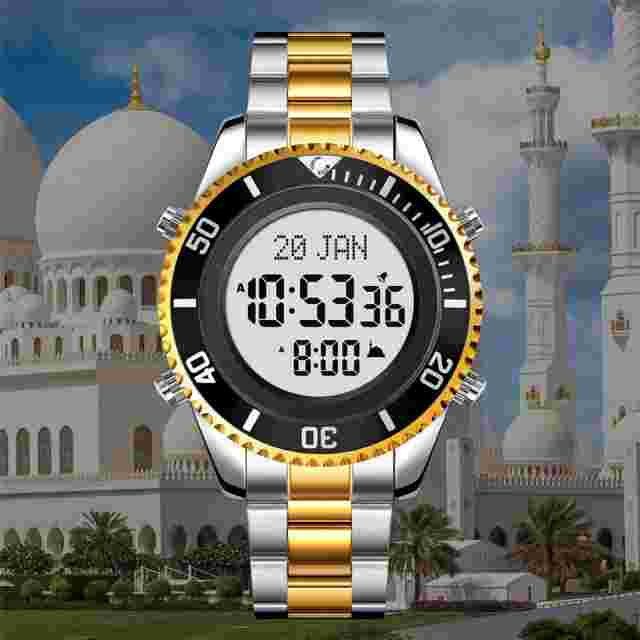 SKMEI Men LED Watch Muslim Compass Qibla Watch Luxury Males Digital Wristwatch