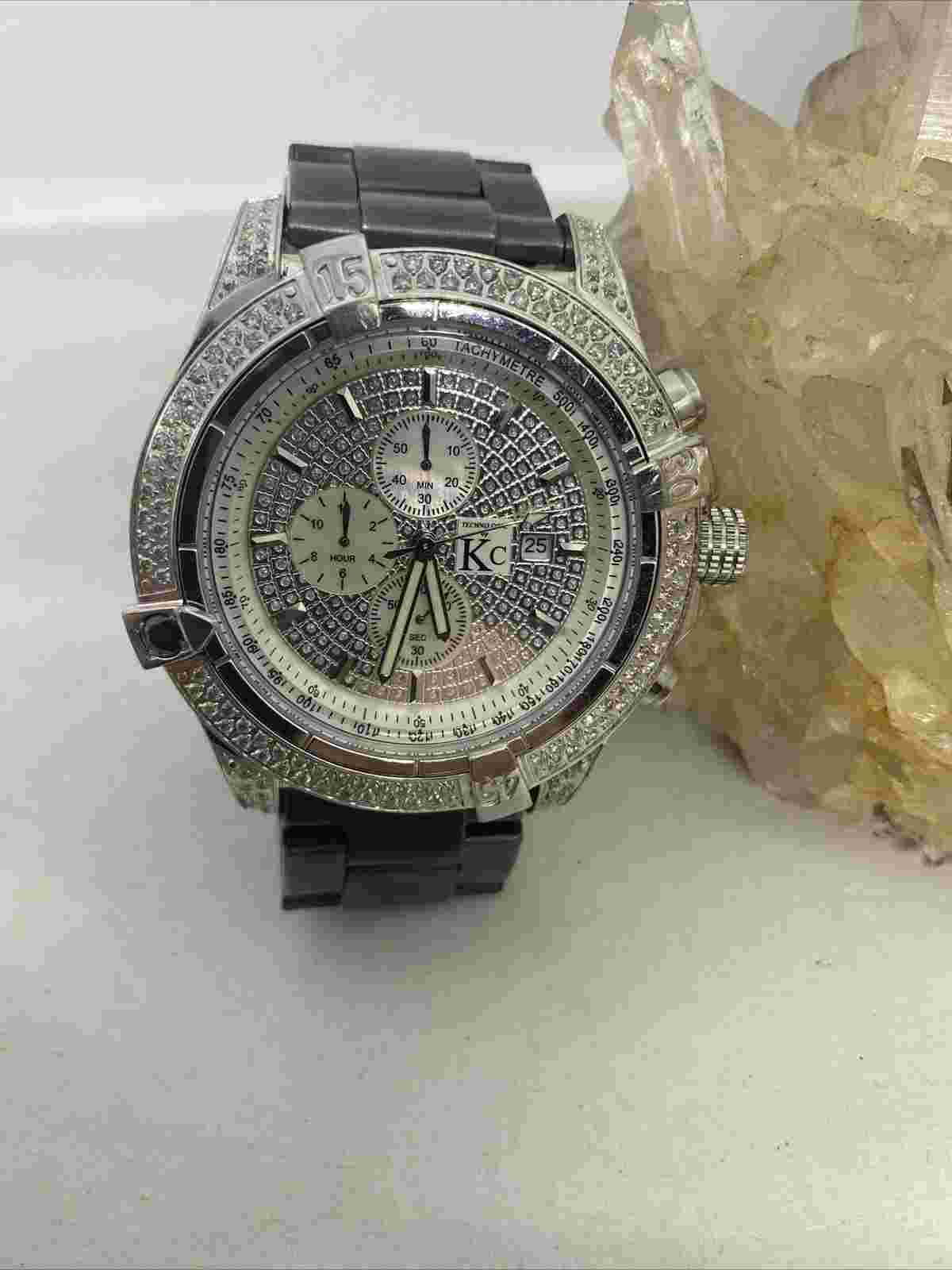 Kc Techno Com Diamond Pave Watch With New Battery & Fossil Replacement Band