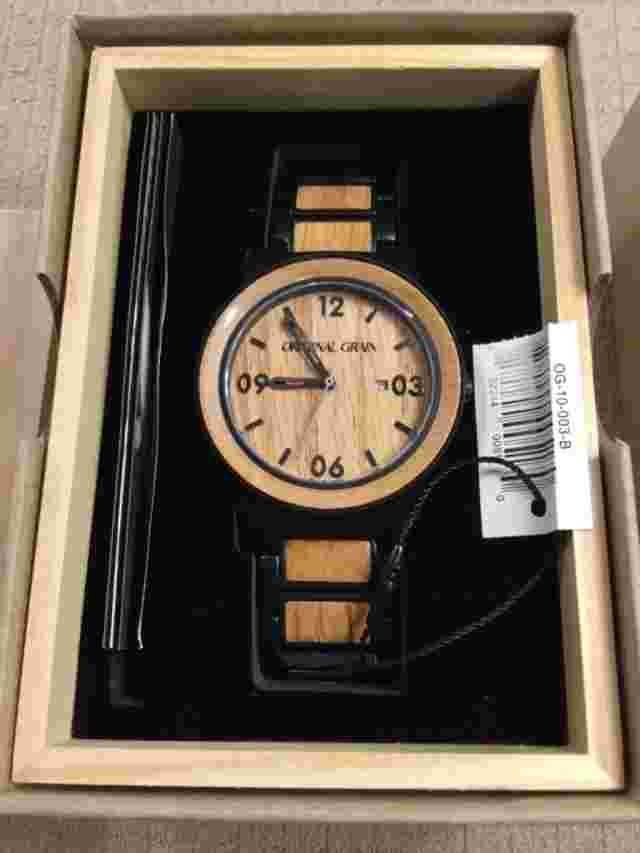 Original Grain 47mm Matte Black Steel & Reclaimed Whiskey Barrel Men's Watch