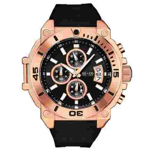 Rugged So & Co New York Hudson Rose Gold & Black Men's Quartz Watch Rubber Band