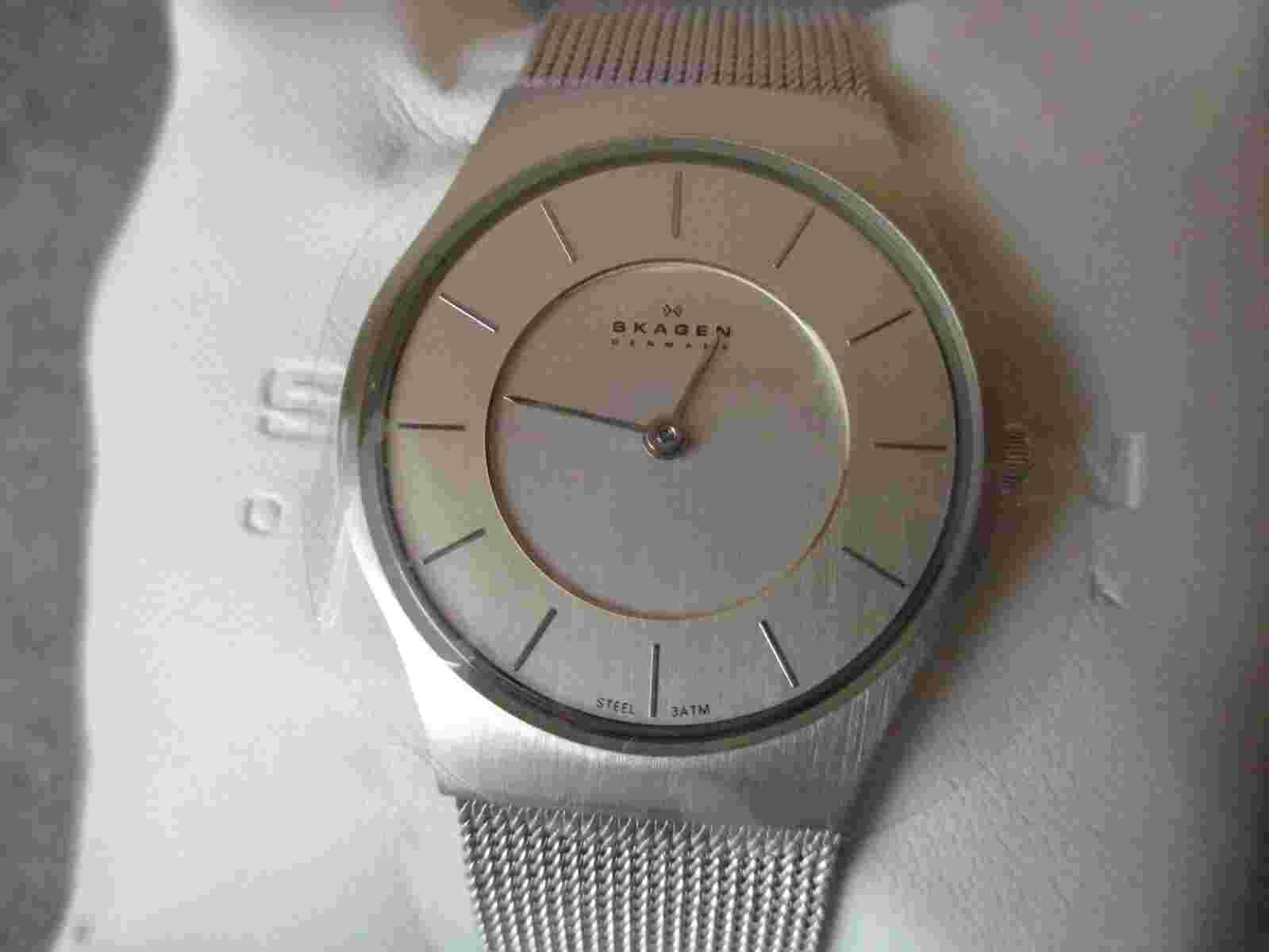 NOS SKAGEN DENMARK (STEEL) LADIES WATCH SLIM w/MESH BAND+BOX & PAPERS - NEW BATT